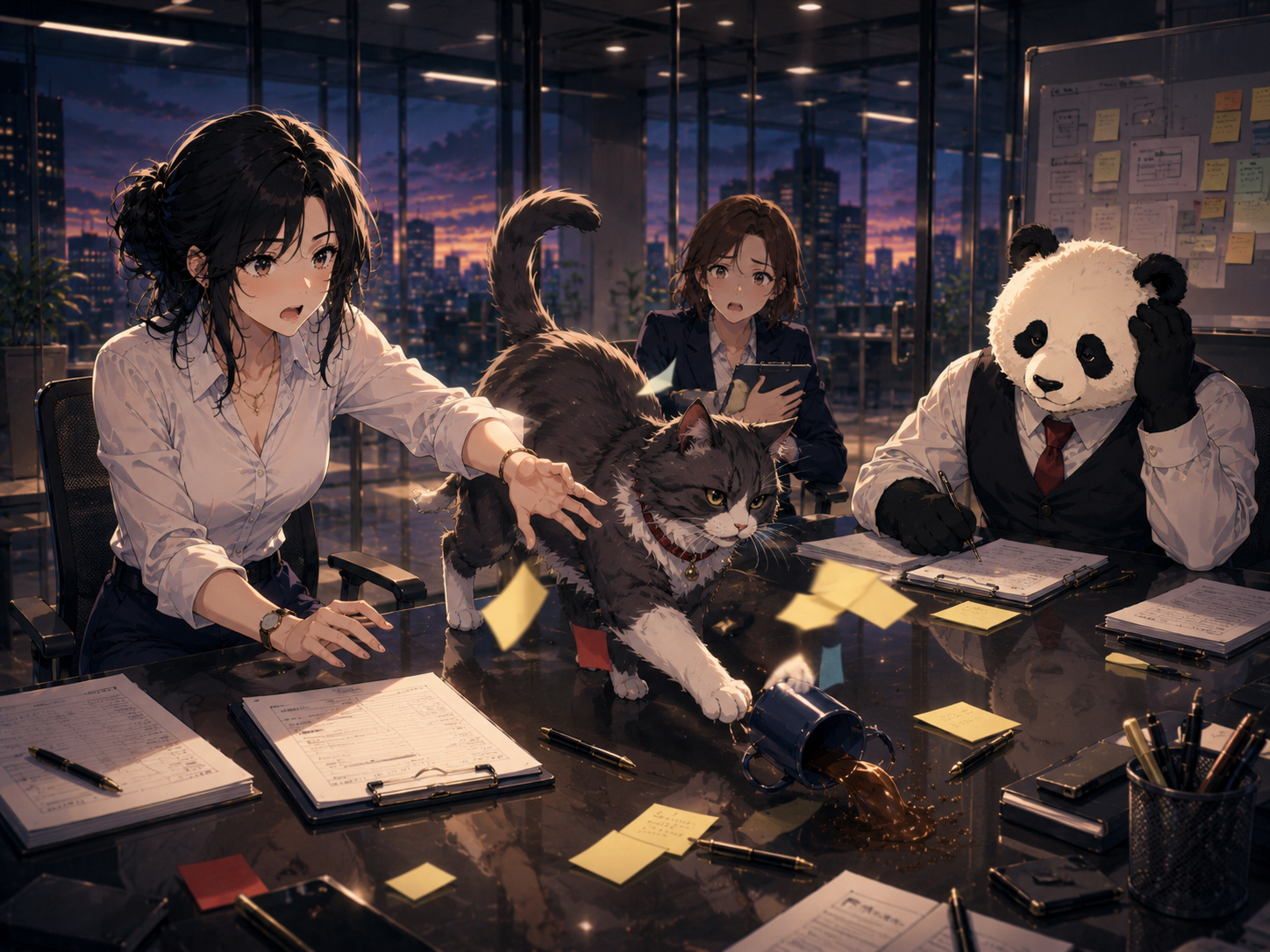 Conflict Cat causing mild chaos in a meeting room