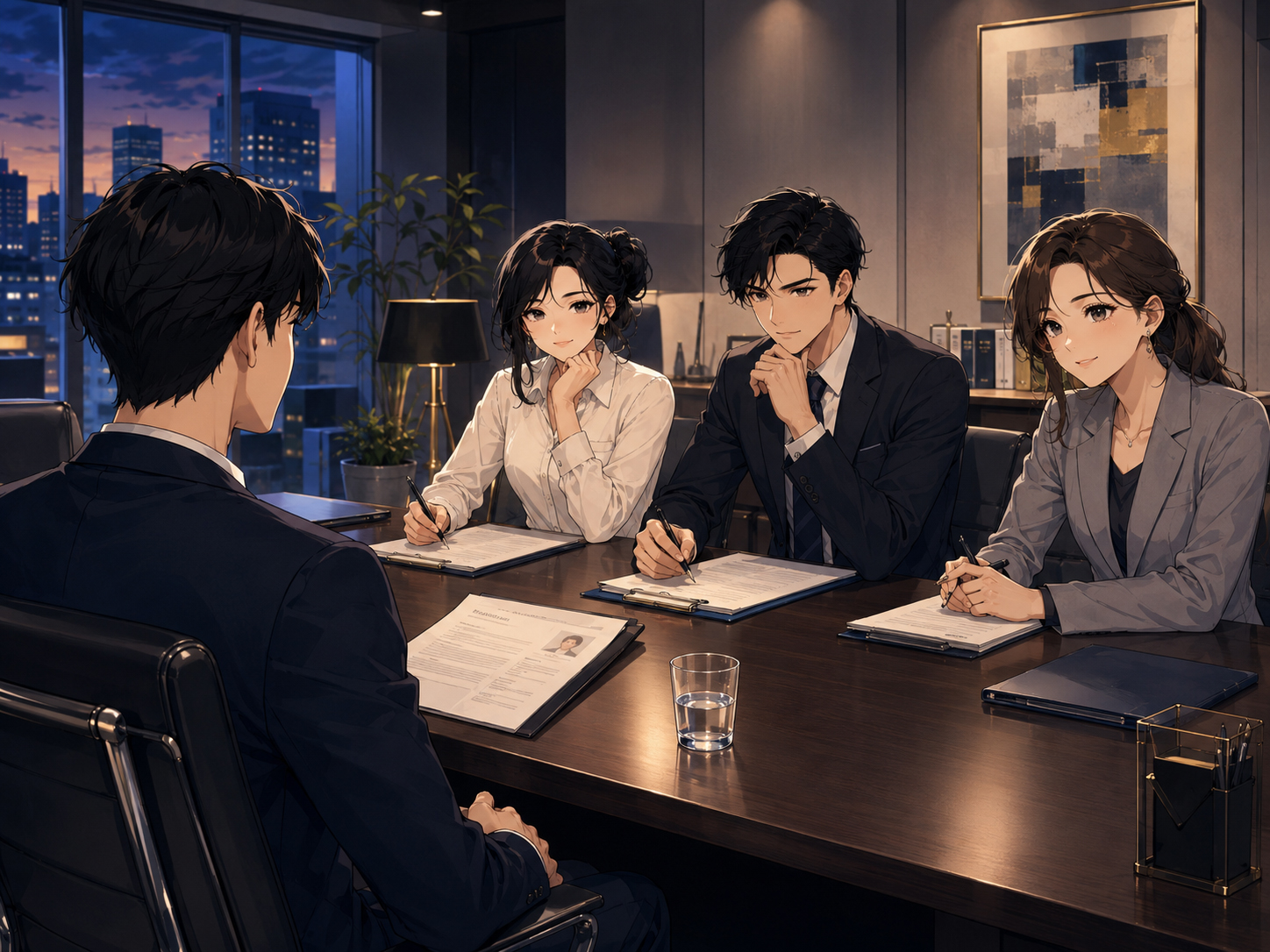 Interview panel seated across from a candidate in a modern office