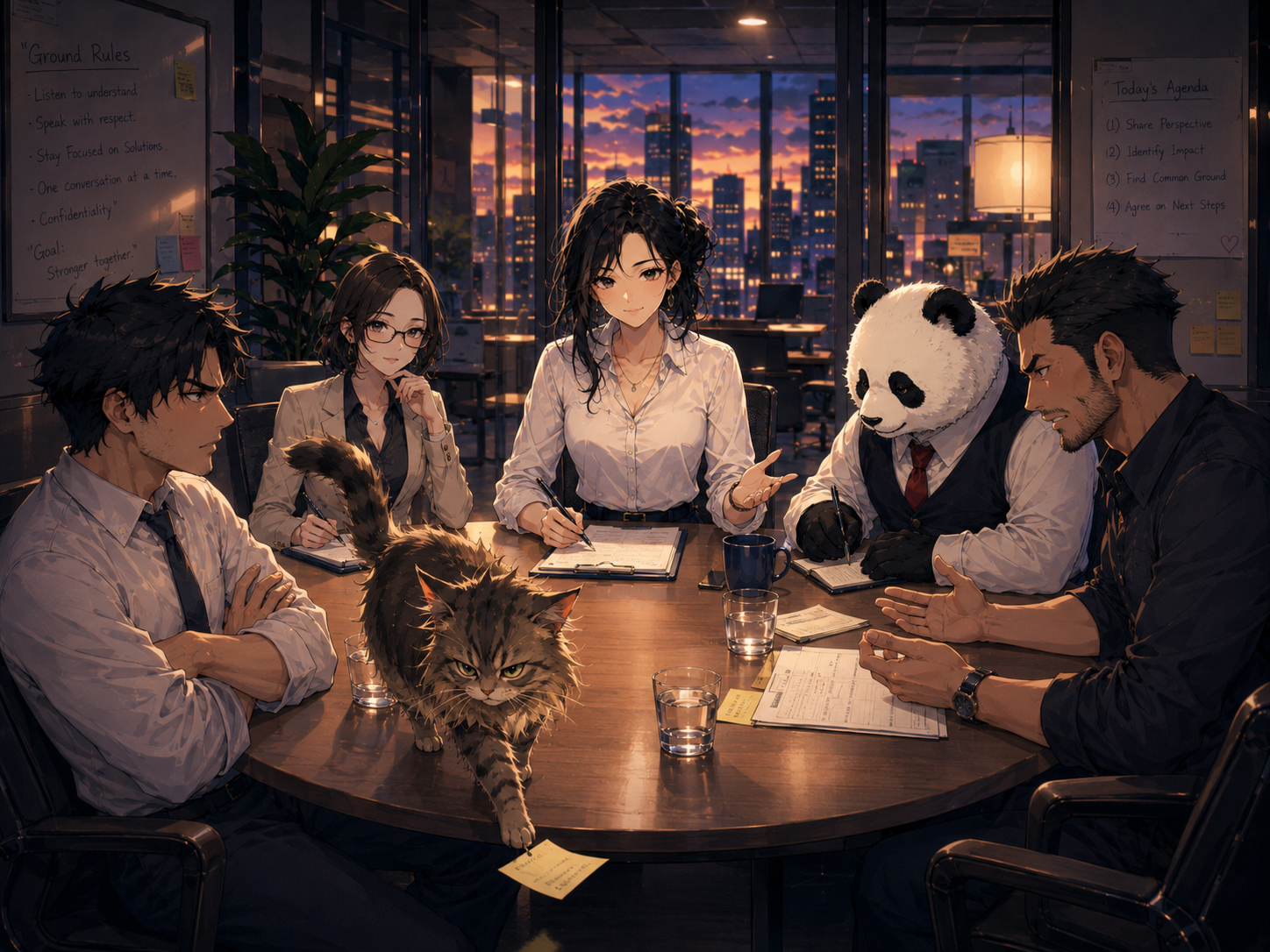 Workplace mediation table with Conflict Cat